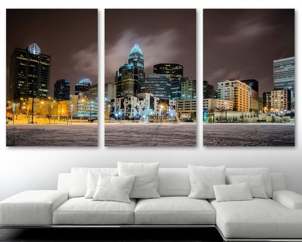 Charlotte Nc Night Skyline Canvas Print Art 3 Panel Split Triptych Wal Canvas Quest