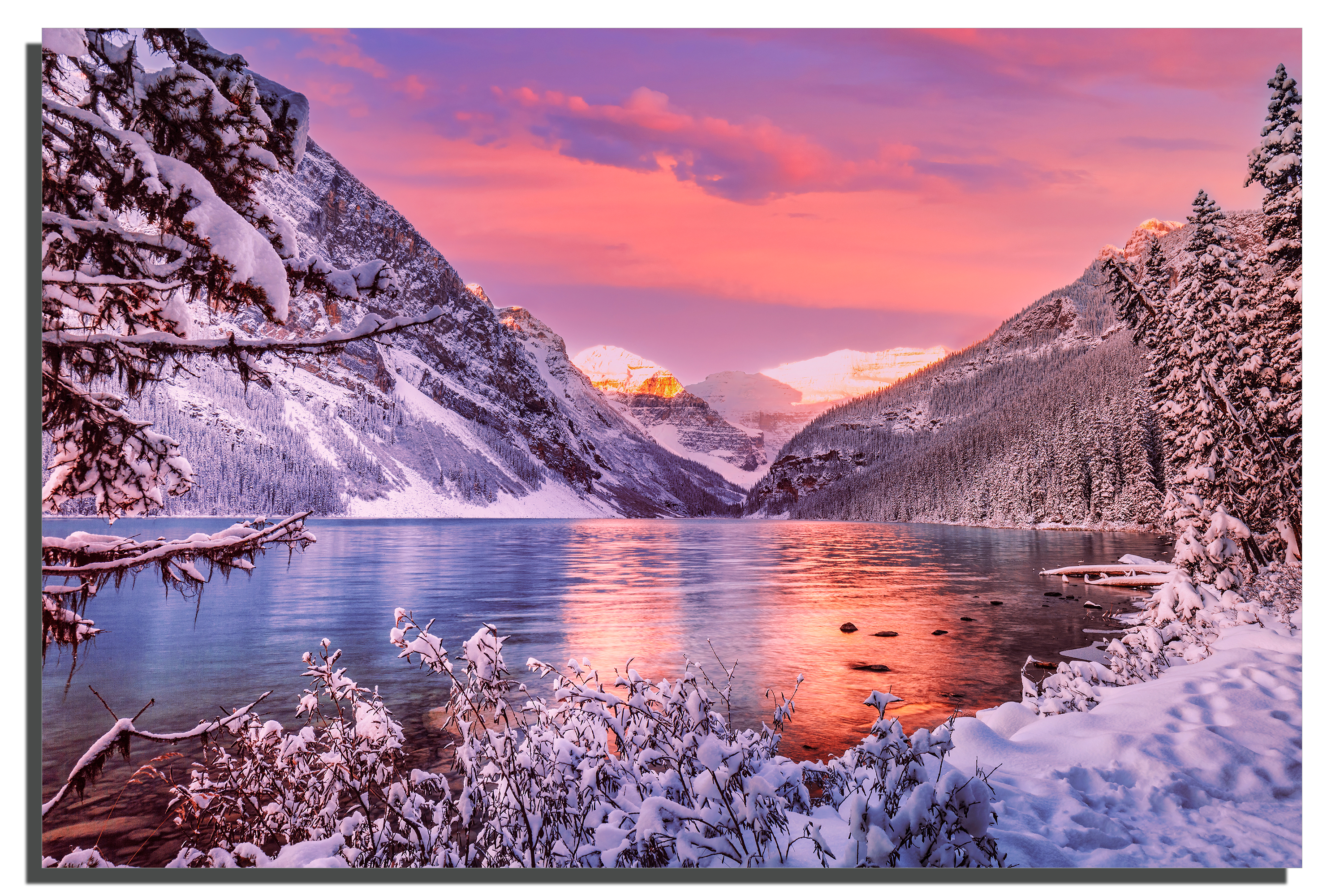 Banff National Park Metal Print Wall Art pink skies Lake Louise \u0026 | Canvas  Quest, image size:3000x2000