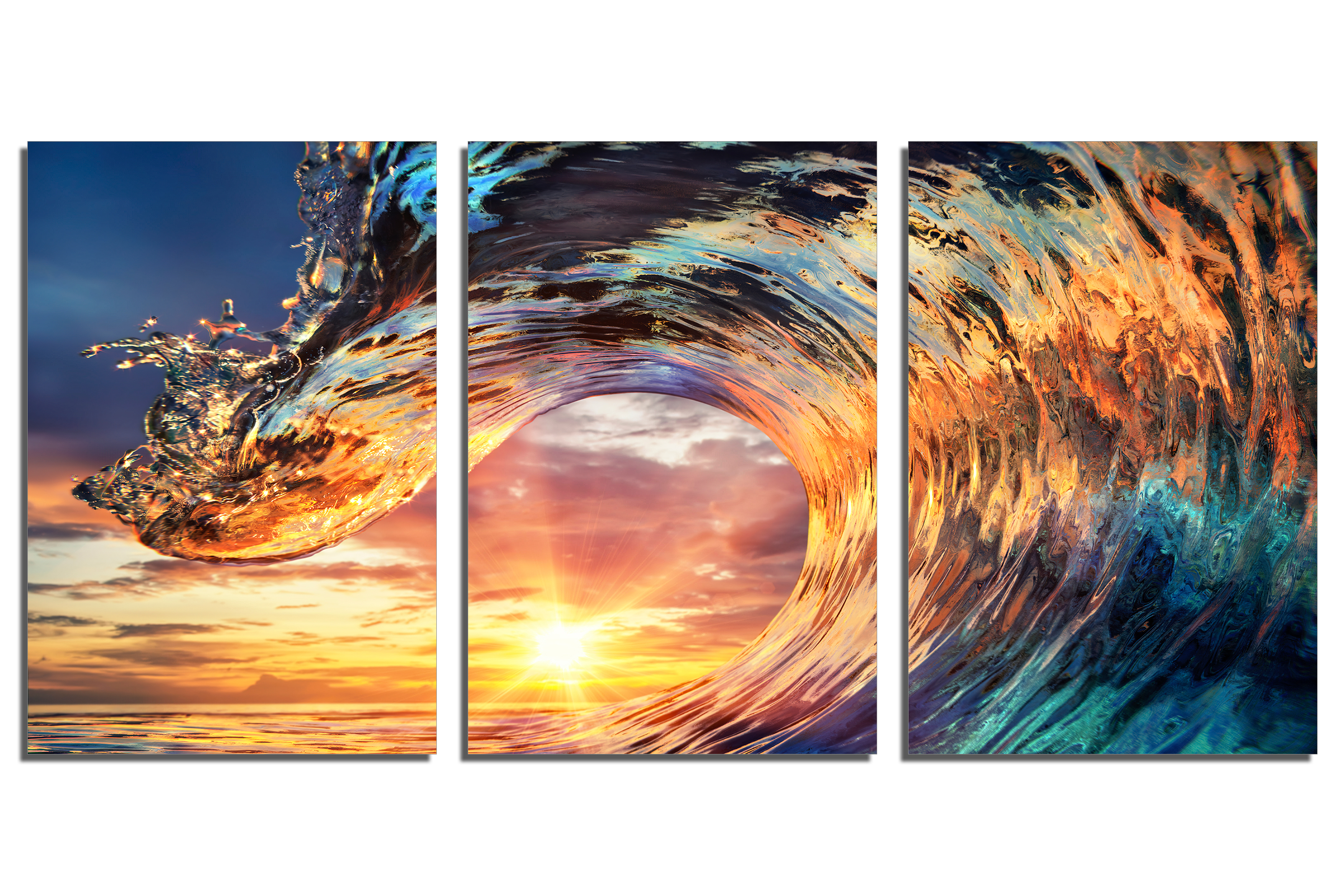 Big Ocean Wave Metal Print Wall Art 3 Panel Split Huge wave