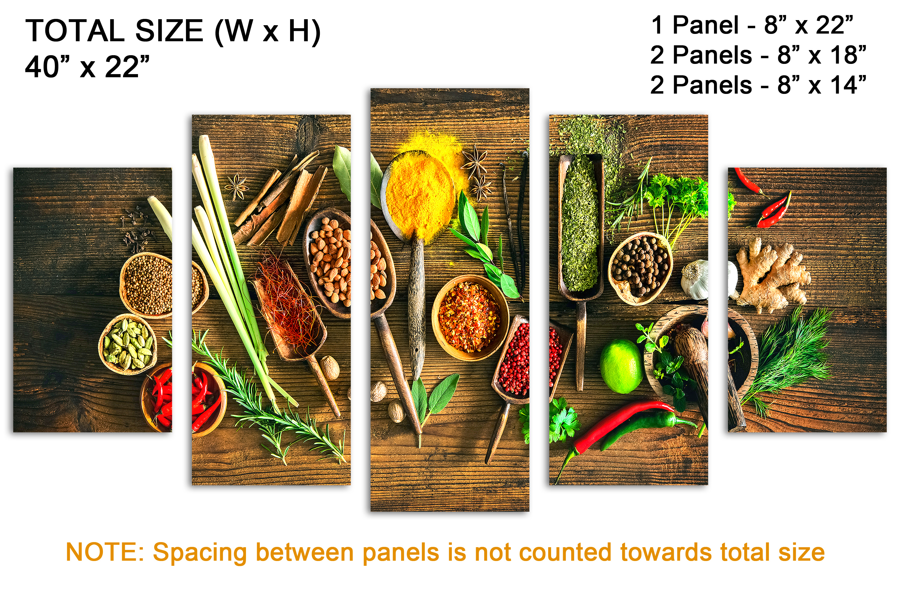 Spices canvas print Wall Art Herbs & spices 5 Panel Diamond