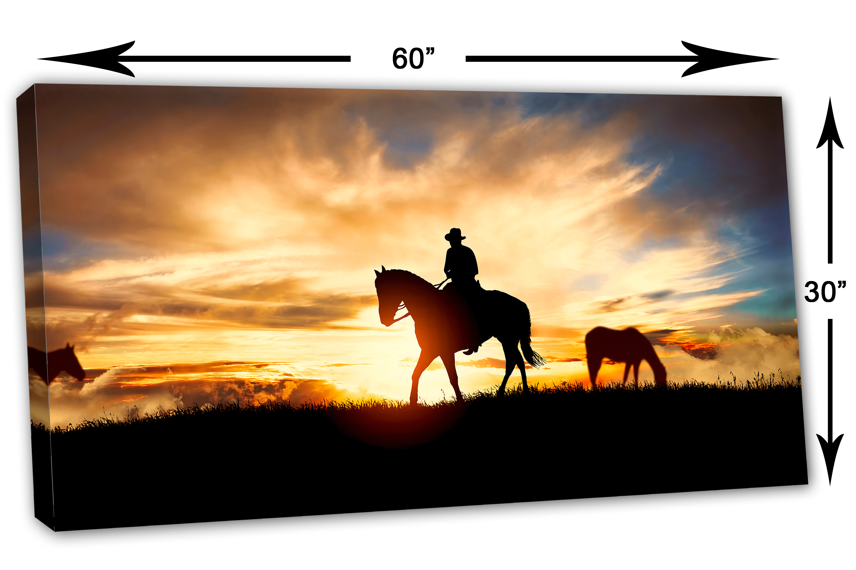 Cowboy and horse silhouette at sunset Canvas Print Wall Art, Cowboy Art |  Canvas Quest, image size:3000x2000