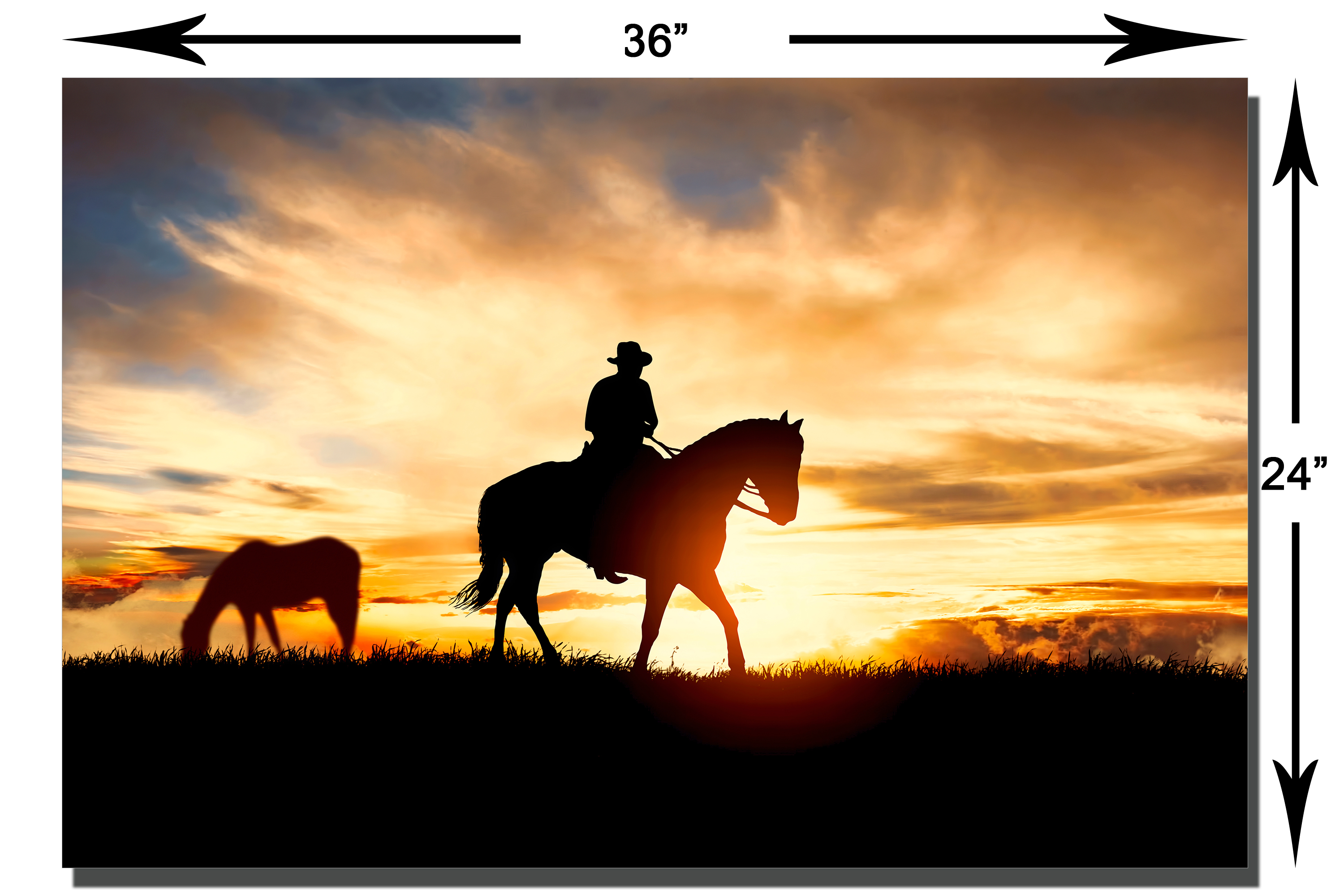 Mural Wallpaper cowboy | Silhouette of a cowboy on his horse in a west —  WonderMural, image size:3000x2000