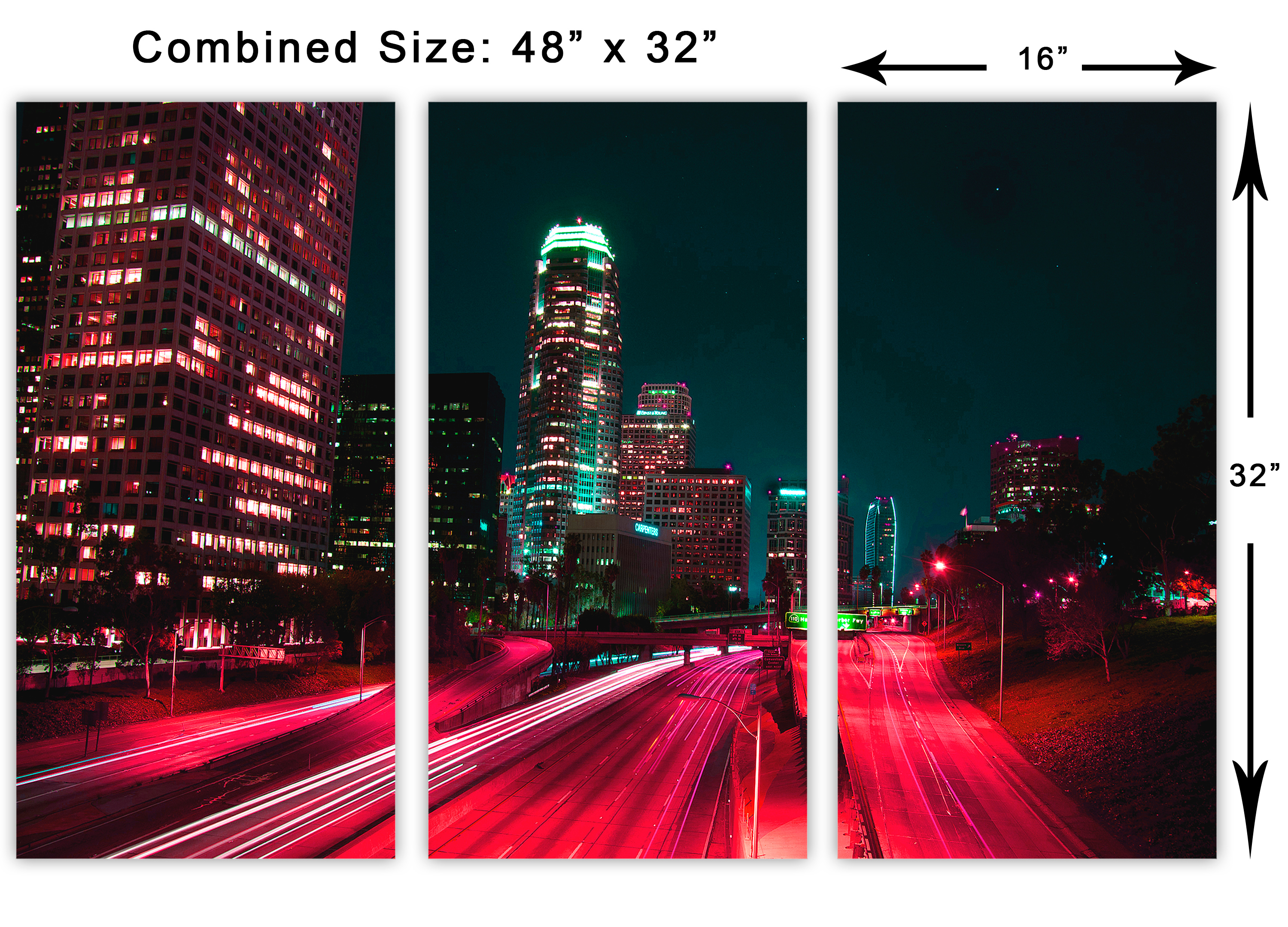 Los Angeles City skyline Canvas Print 3 Panel Split, Triptych Wall