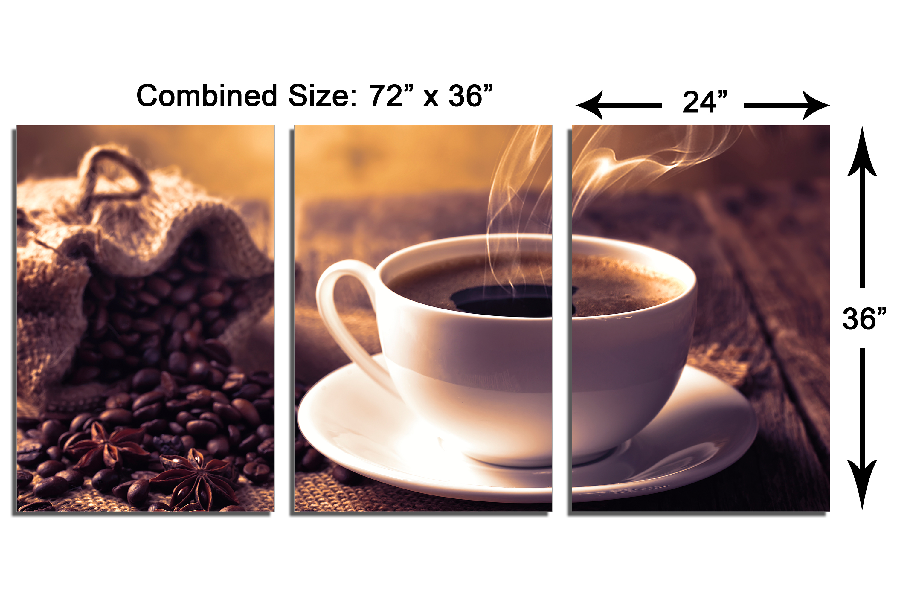 Coffee & Cup Wall Art purple Metal Print 3 Panel Split Coffee Shop Dec |  Canvas Quest