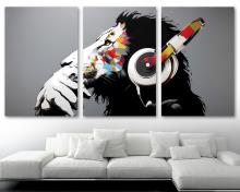 DJ Lion Wall Art Banksy Canvas Print, Thinking Lion Banksy Inspired - 3 Panel Split Graffiti Art