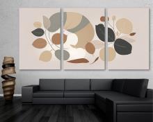 Neutral Canvas Wall Art BOHO Print Simple Botaical, office art - 3 Panel Split