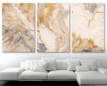 Abstract Canvas Wall Art fluid marble Print Modern art gold lines and accents - 3 Panel Split