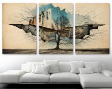 Surrealism Wall Art tree portal to another world Canvas Print, office art - 3 Panel Split