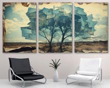 Surrealism Wall Art distressed trees Canvas Print abstract landscape, office art - 3 Panel Split