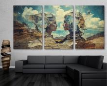 Surrealism Canvas Wall Art two women facing above desert landscape Print - 3 Panel Split