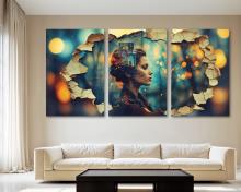 Surrealism Canvas Wall Art woman in bokeh dream Print, office art - 3 Panel Split