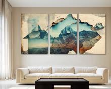 Surrealism Wall Art Canvas overlapping mountain landscapes Print, office art - 3 Panel Split