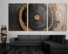 Tree Ring Wall Art Canvas Aesthetic Print tree slice modern wall art rustic - 3 Panel Split