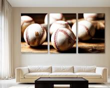 Baseballs Wall Art Canvas Print Vintage baseball decor - 3 Panel Split