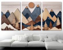 Wood Mountains Wall Art Canvas Landscape Print Modern Farmhouse Art rustic - 3 Panel Split