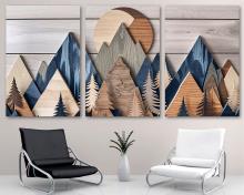 Wood Mountain Wall Art Canvas Print Modern farmhouse rustic, office art - 3 Panel Split