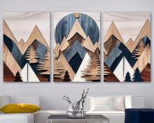 Wood Mountains Wall Art Canvas Print Modern farmhouse Art Landscape rustic - 3 Panel Split
