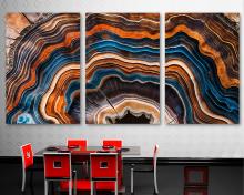 Colorful Tree Ring Wall Art Canvas Print nature inspired petrified wood print - 3 Panel Split