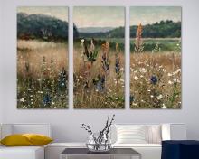 Vintage Wall Art Wildflower Print on Canvas 3 Panel Split Farmhouse Decor for new home gift