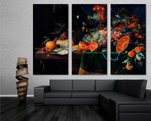 Abraham Mignon Wall Art Canvas Print 3 Panel Split Fruits and oysters Famous Print Gift