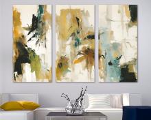 Canvas Wall Art Abstract Print 3 Panel Split neutral colors boho Art, Flat 2D Giclee Print