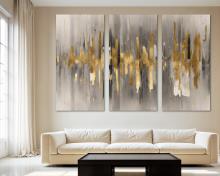 Modern Wall Art Canvas Abstract Print 3 Panel Split Gold, Black and Gray Contemporary art