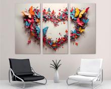 Love Heart Wall Art Canvas Butterflies Print Banksy inspired Pop Art, office art - 3 Panel Split