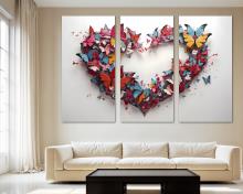 Butterflies as Heart Canvas Wall Art Print Banksy inspired Love Pop Art, office art - 3 Panel Split
