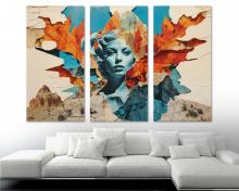 Surrealism Canvas Wall Art Woman in torn paper Print, office art - 3 Panel Split