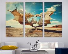 Surrealism Canvas Wall Art fantastical landscape Print with castle-like city - 3 Panel Split