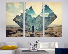 Surrealism Wall Art staring into portal Canvas Print window to another world - 3 Panel Split