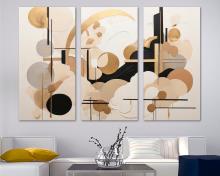 Japandi Wall Art Canvas Print geometric decor with circles moder wall art - 3 Panel Split