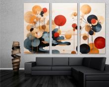 Japandi Canvas Wall Art Print colorful circles abstract, office art - 3 Panel Split