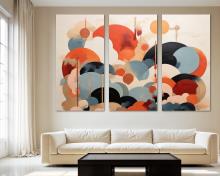 Japandi Wall Art Canvas Print colorful abstract art print, office art - 3 Panel Split