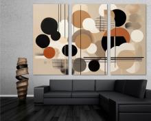 Japandi Canvas Wall Art Print Geometric Circles boho, office art - 3 Panel Split