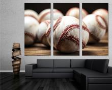 Baseballs Canvas Wall Art Print vintage baseball decor, sport lover gift - 3 Panel Split