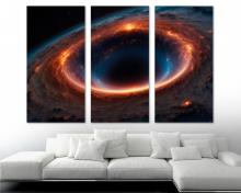 Black Hole Wall Art Canvas galactic womhole Print, boys bedroom decor, game room art - 3 Panel Split