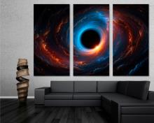 Womhole Canvas Wall Art galactic black hole Print cool wall art, boys room decor - 3 Panel Split