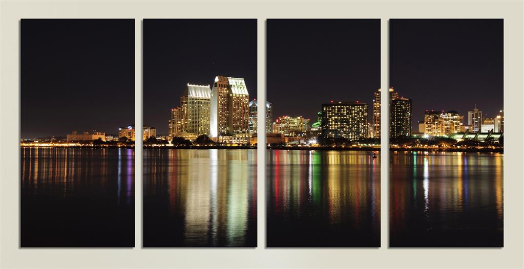 San Diego, skyline Canvas Print. 4 Panel Split Wall Art cityscape