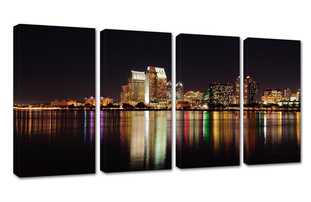 San Diego, skyline Canvas Print. 4 Panel Split Wall Art cityscape