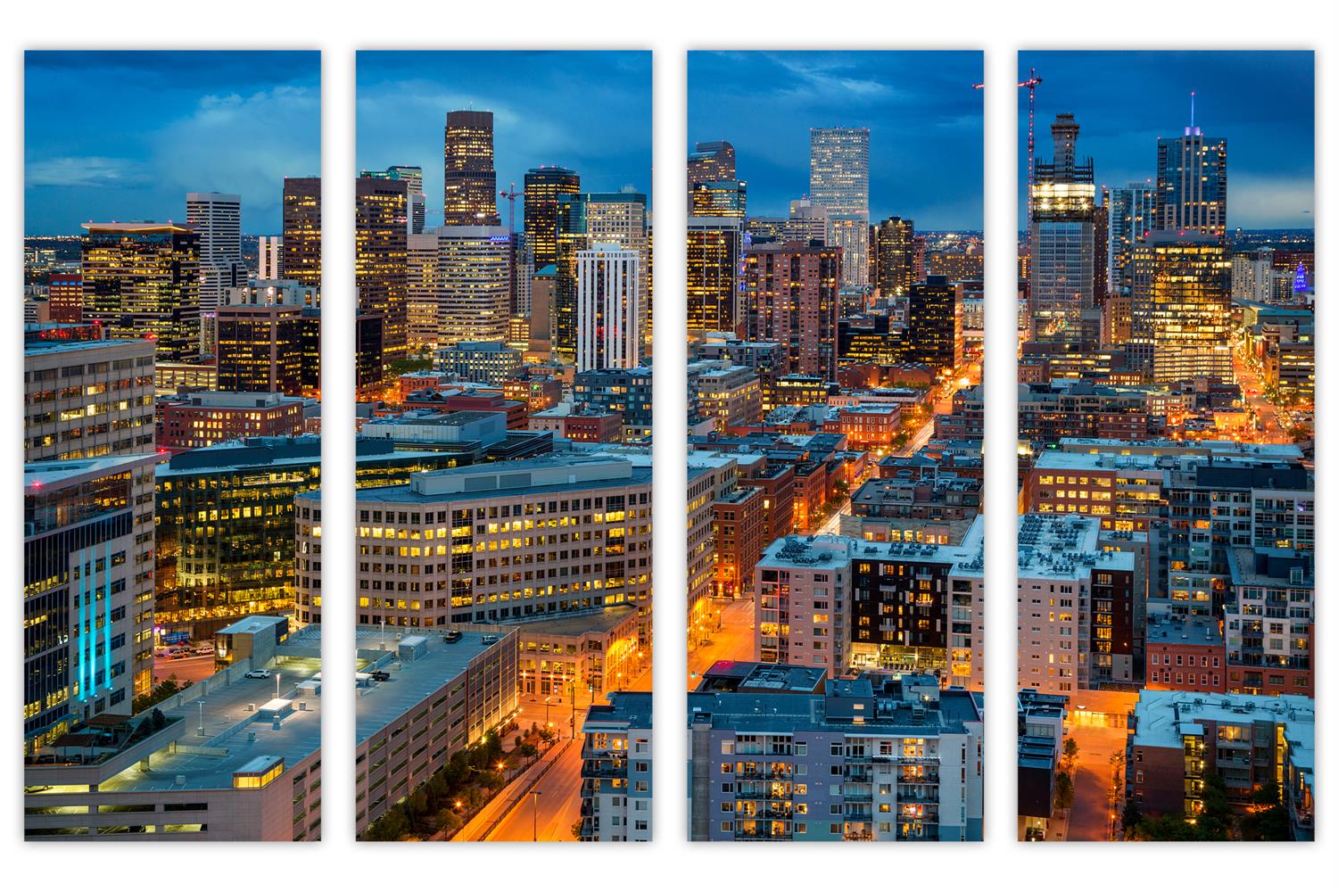 Denver City Skyline Canvas Print Wall Art 4 Panel Split, city night