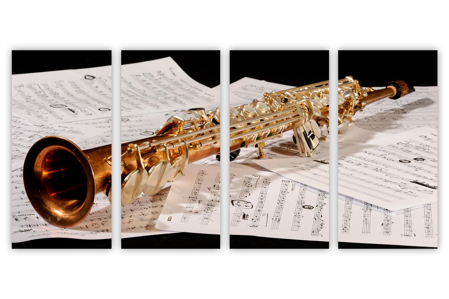 Soprano Saxophone Music Wall Art Canvas Print. 4 Panel Split. Home Canvas Quest