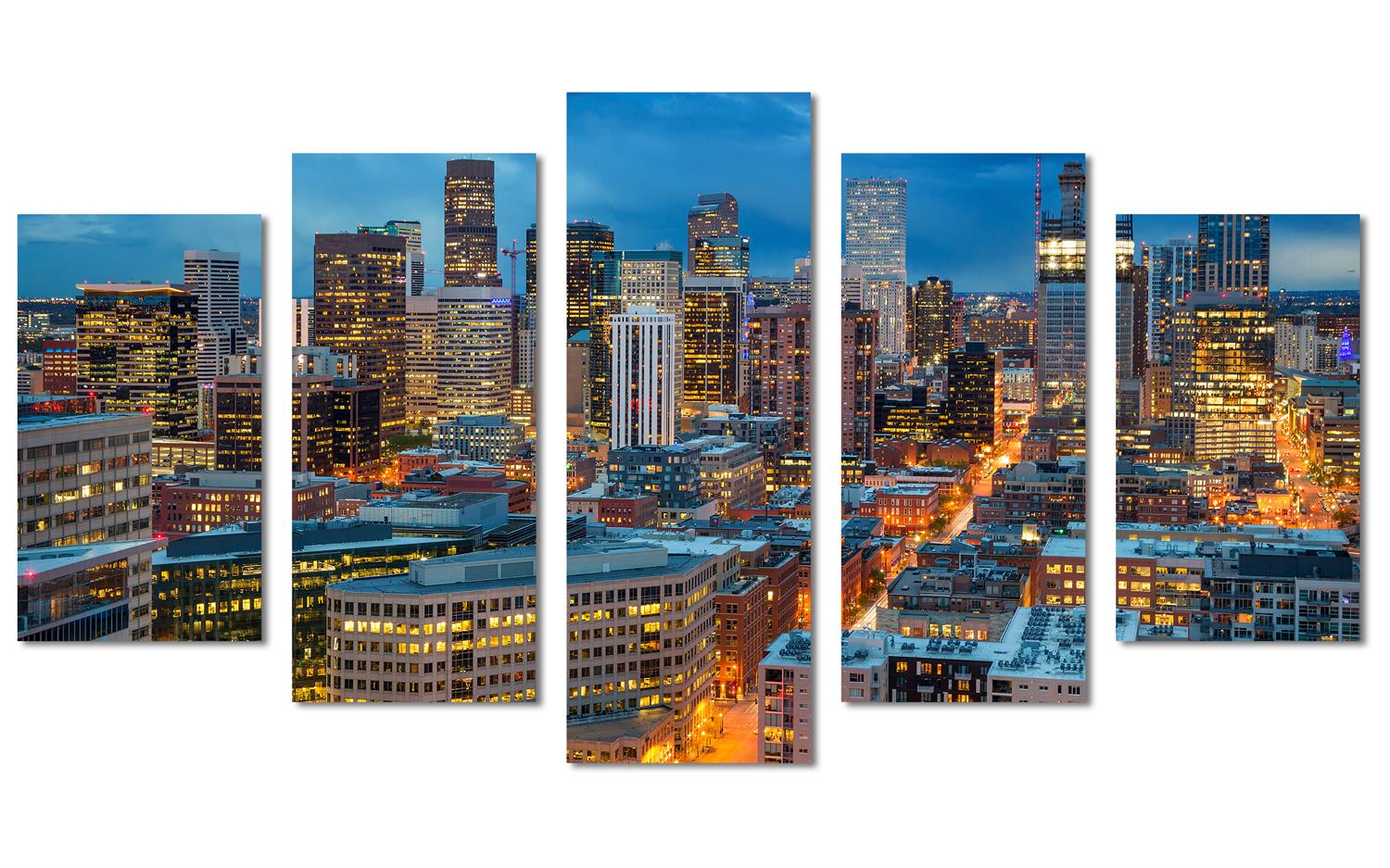Denver City Skyline Canvas Print Wall Art 5 Panel Diamond Split, city