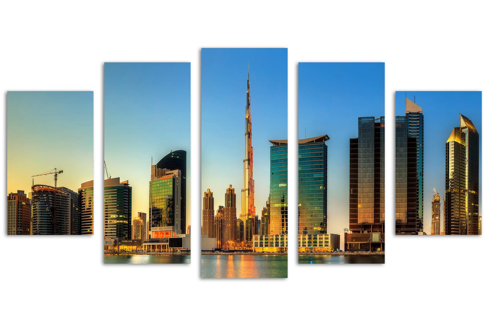 Dubai Wall Art Canvas Print, Downtown Dubai Skyline 5 Panel Diamond