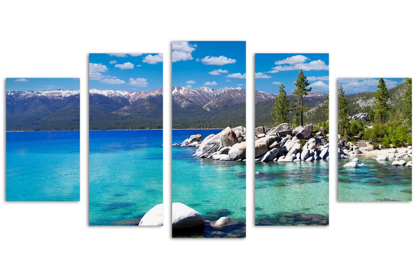 Lake Tahoe Wall Art Canvas Print 5 Panel Diamond Split. Lake Tahoe Cal