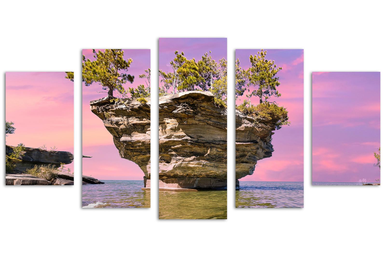 Turnip Rock Canvas Print Wall Art pink skies 5 Panel Diamond Split