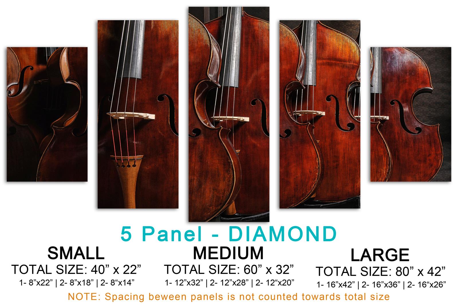 Musical Instruments Wall Art Canvas Print 5 Panel Diamond Split Double