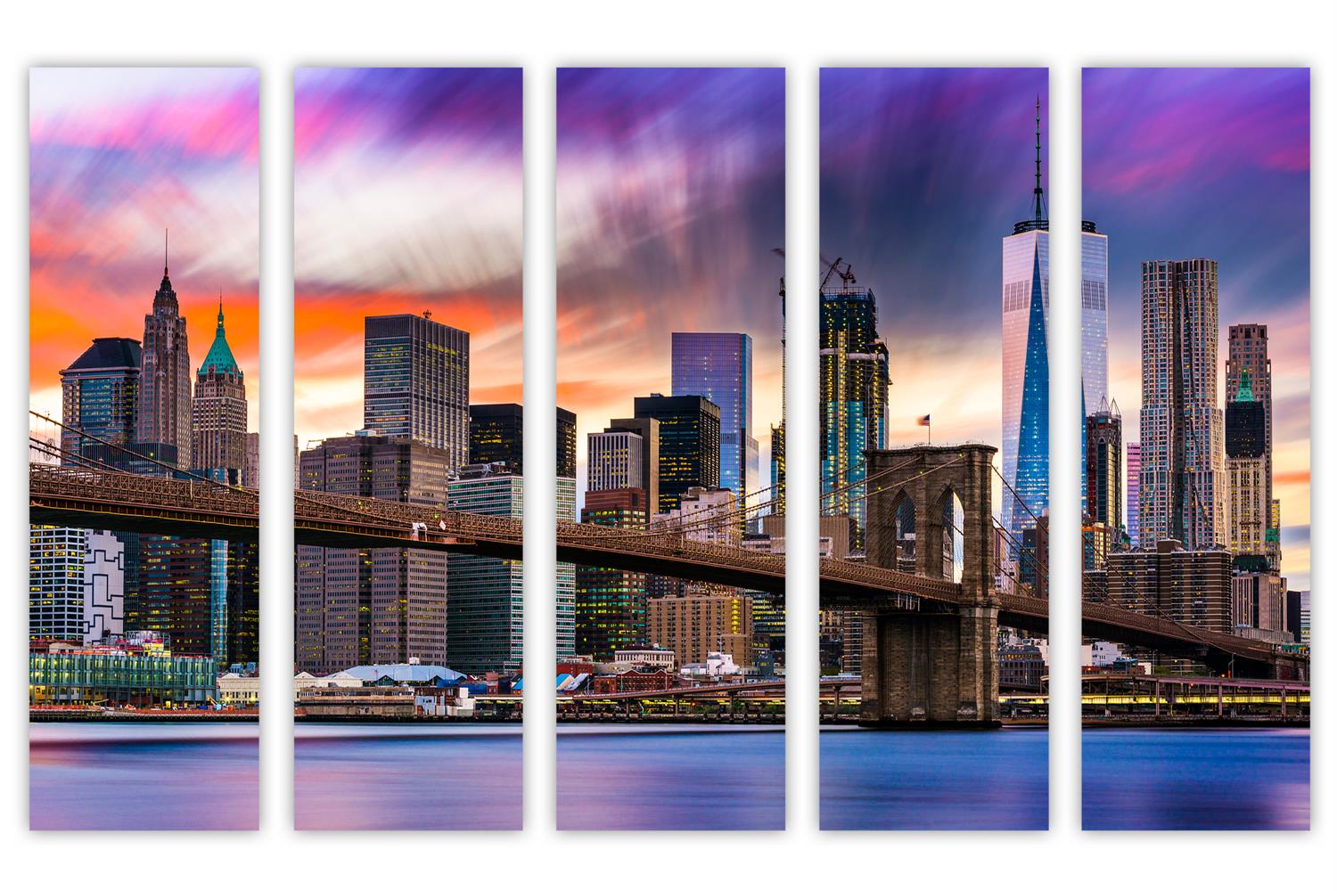 Colorful New York City Skyline Canvas Print 5 Panel Split, NYC, Wal