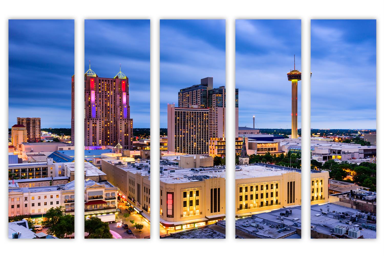 San Antonio, Texas skyline Canvas Print Wall Art. 5 Panel Split, house