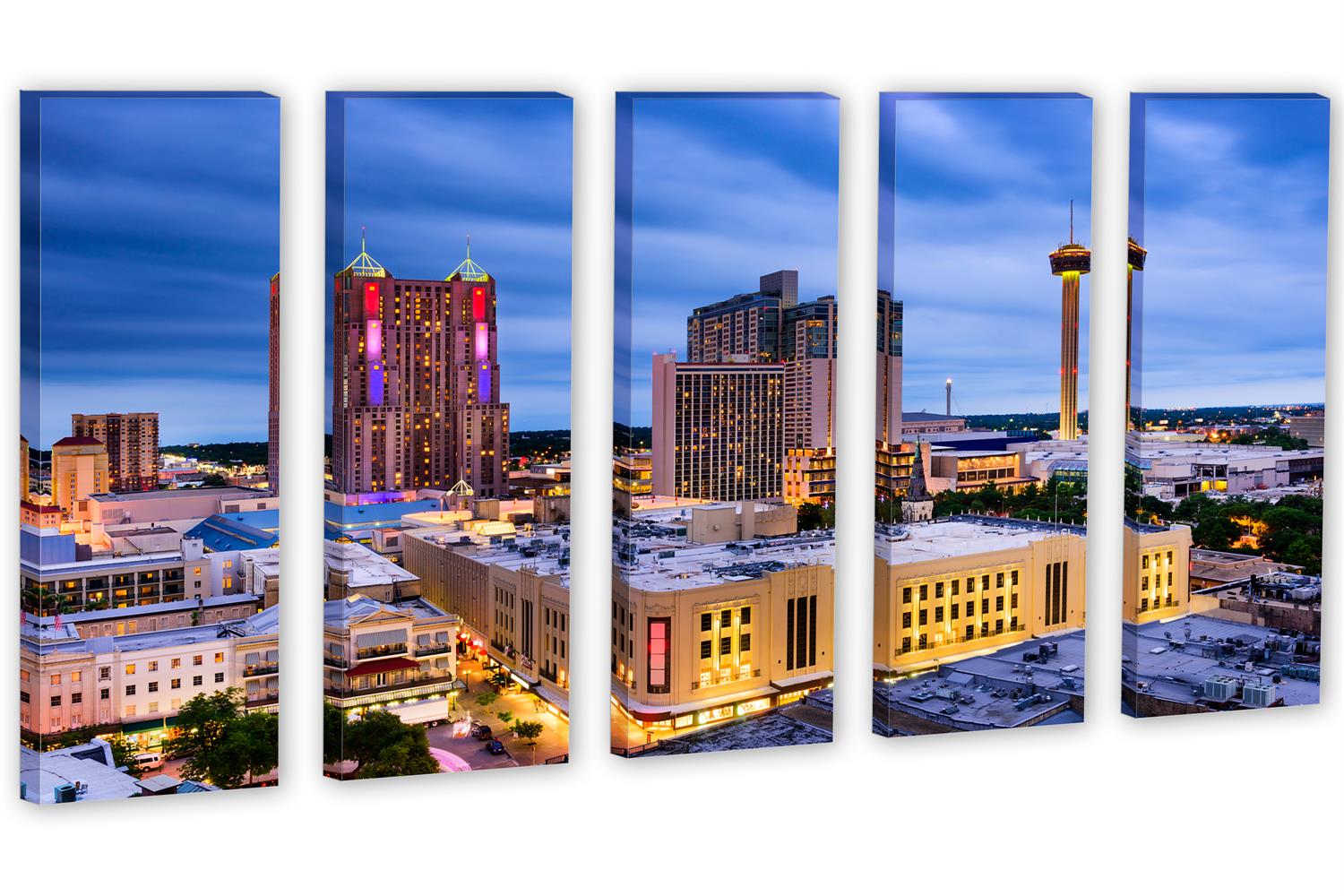 San Antonio, Texas skyline Canvas Print Wall Art. 5 Panel Split, house